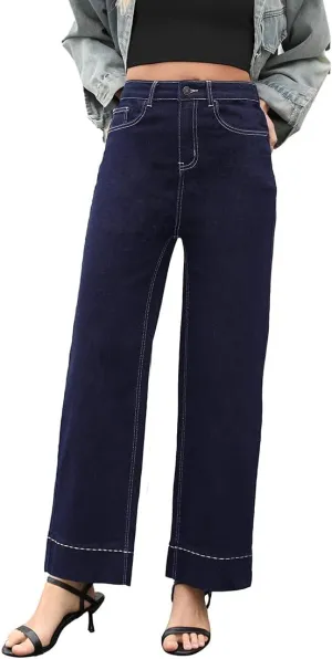 Women's High Waisted Wide Leg Jeans - Stretchy Straight Leg Denim Pants, 2025 Trendy Casual Comfort Fit