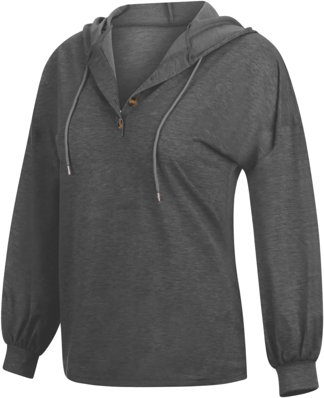 Womens Hooded Button Collar Drawstring Hoodies Pullover Sweatshirts Casual Long Sleeve Solid Color Fall Top Shirts