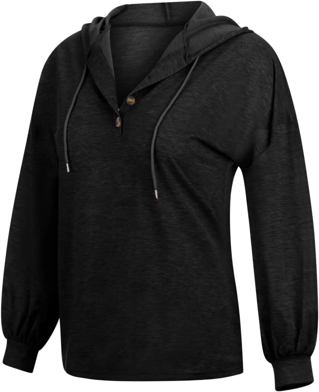 Womens Hooded Button Collar Drawstring Hoodies Pullover Sweatshirts Casual Long Sleeve Solid Color Fall Top Shirts
