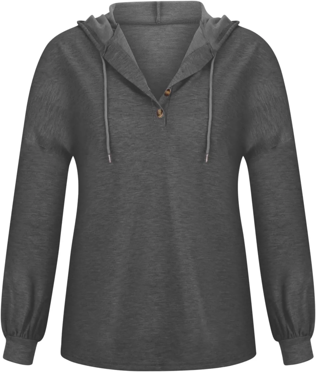 Womens Hooded Button Collar Drawstring Hoodies Pullover Sweatshirts Casual Long Sleeve Solid Color Fall Top Shirts
