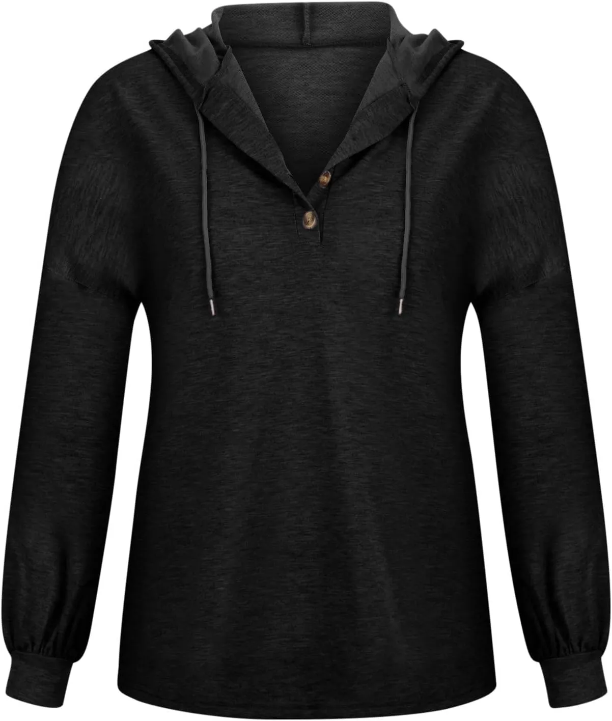 Womens Hooded Button Collar Drawstring Hoodies Pullover Sweatshirts Casual Long Sleeve Solid Color Fall Top Shirts