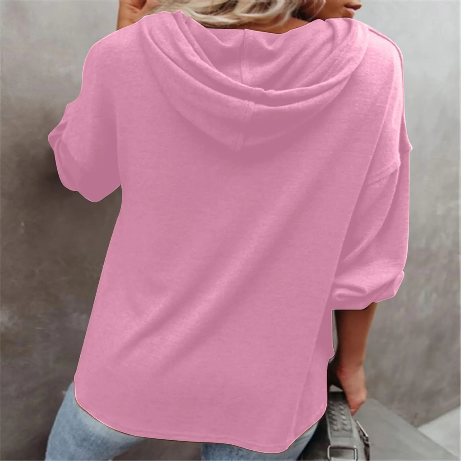 Womens Hoodies Loose Fit Sweatshirt Casual Long Sleeve Button V Neck Shirts Pullover Tops Fashion Cute Blouse Tops