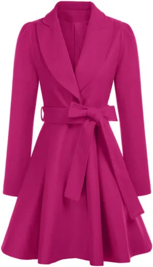 Women's Lapel Long Puff Sleeve A Line Coat Elegant Winter Wool Blends Outerwear