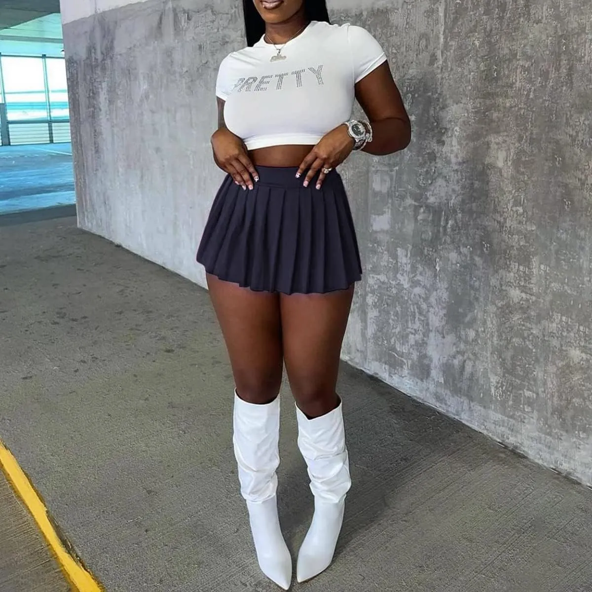 Women's Mini Pleated Skirts Sexy Club Y2k High Wiast Stretchy Tennis Skater A-line Skirt