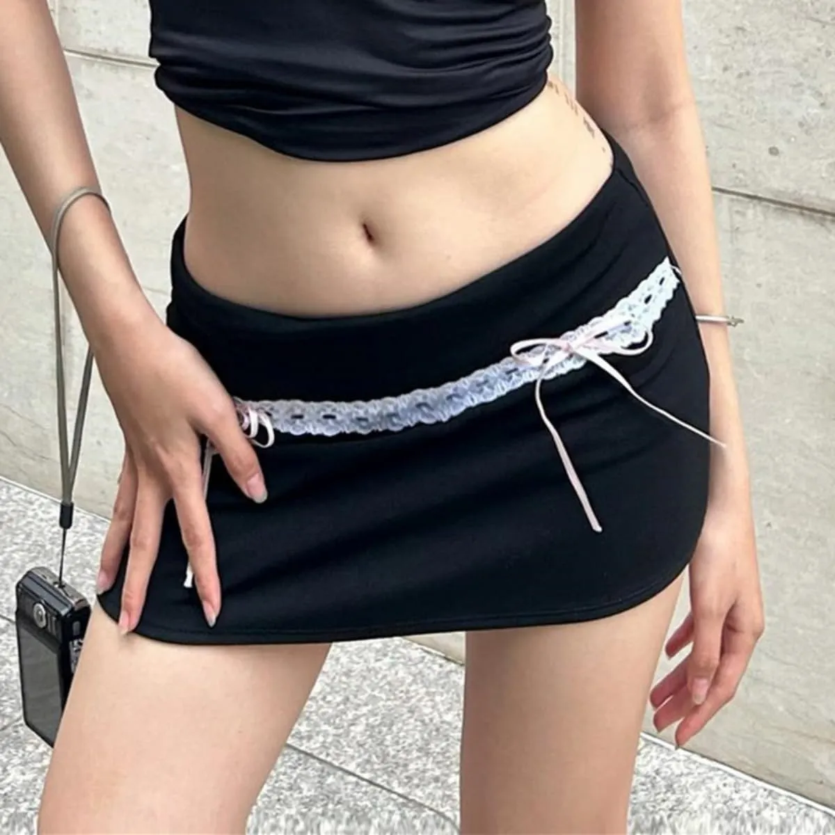 Women's Mini Skirt Lace Bow Pleated Zip Up Y2k Fairy Bodycon Skirt Sexy Streetwear Club Dress Harajuku Goth