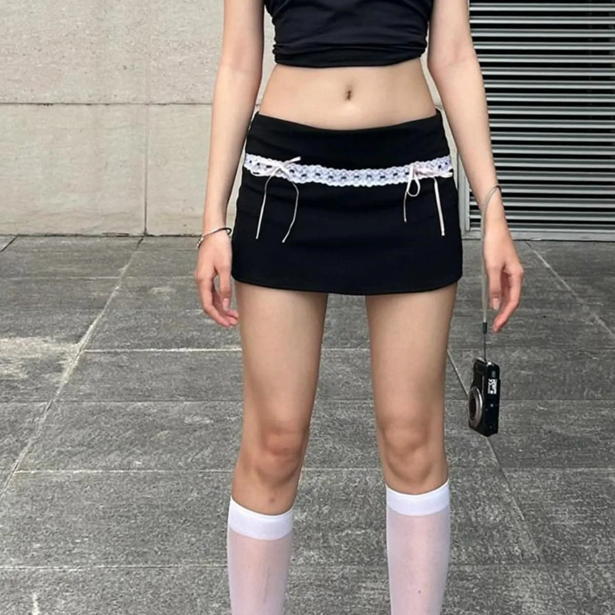 Women's Mini Skirt Lace Bow Pleated Zip Up Y2k Fairy Bodycon Skirt Sexy Streetwear Club Dress Harajuku Goth