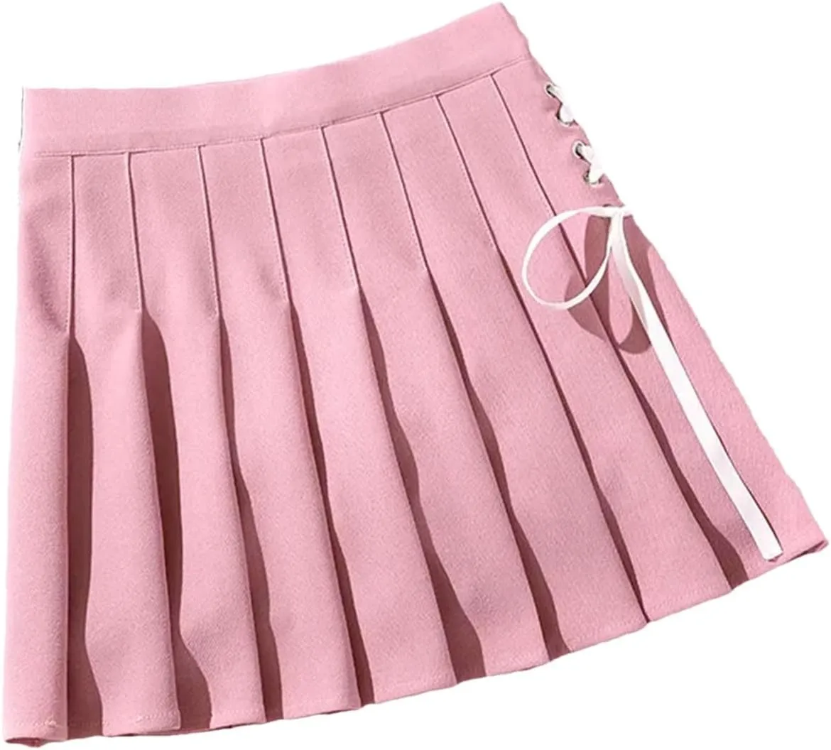Women's Mini Skirts Classic Sports High Waist Pleated A-Line Side Lace-Up Skirts