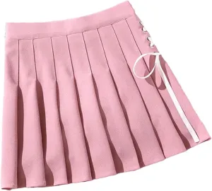 Women's Mini Skirts Classic Sports High Waist Pleated A-Line Side Lace-Up Skirts