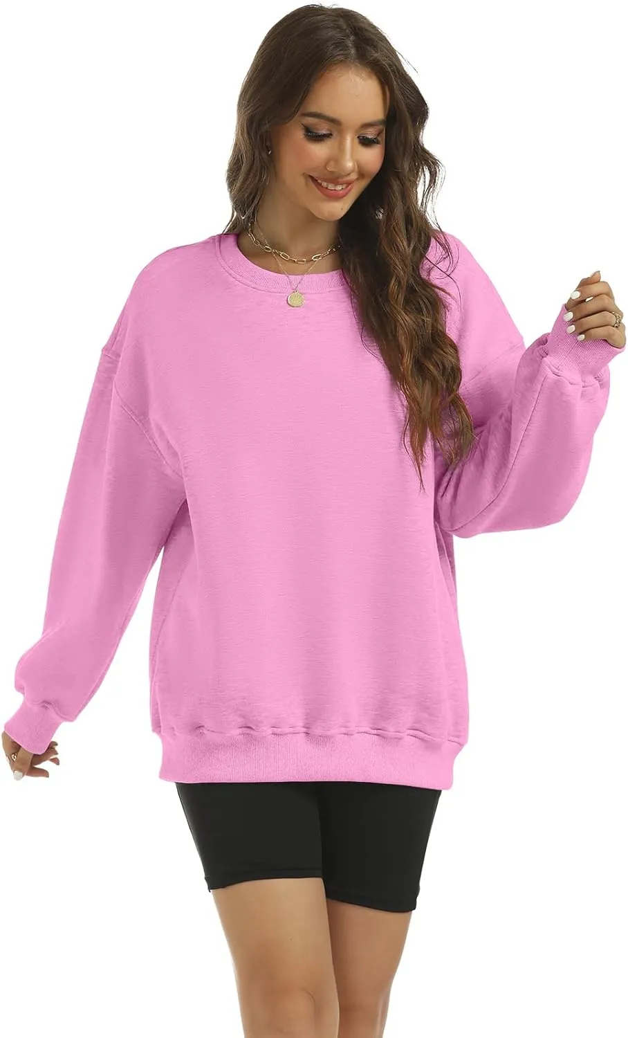 Women's Oversized Casual Long Sleeve Sweatshirt Comfy Hoodies Crewneck Fleece Pullover Sweaters Fall Outfits Clothes