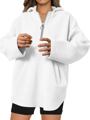 Womens Oversized Hoodies Trendy 2024 Half Zip Up Fleece Hooded Pullover Sweatshirt Fall Outfits 2024 Winter Clothes
