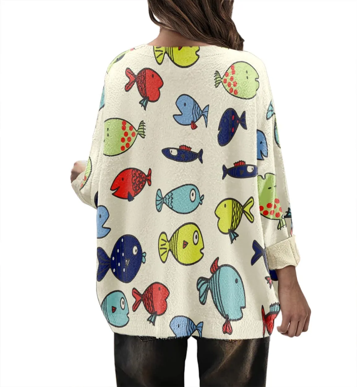 Womens Oversized Sweaters Fall 2024 Crewneck Knit Graphic Printed Pullover Sweater Tops Trendy Outfits