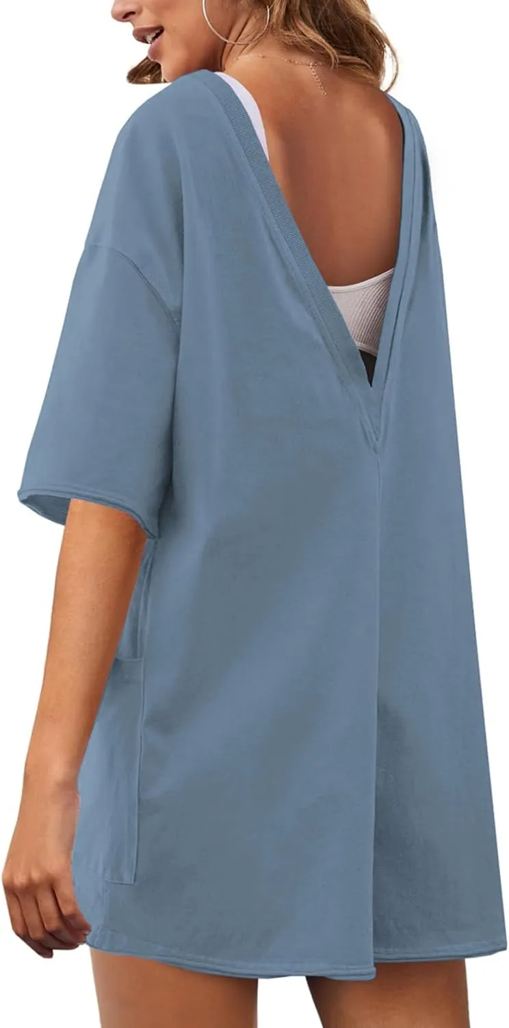 Women's Reversible Hot Shot Tee Rompers Casual Oversized Athletic Workout Jumpsuit Overalls