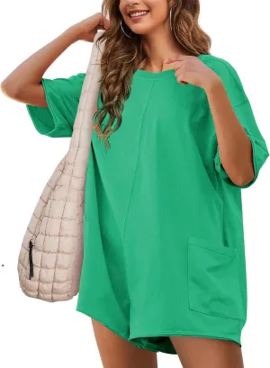 Women's Reversible Hot Shot Tee Rompers Casual Oversized Athletic Workout Jumpsuit Overalls