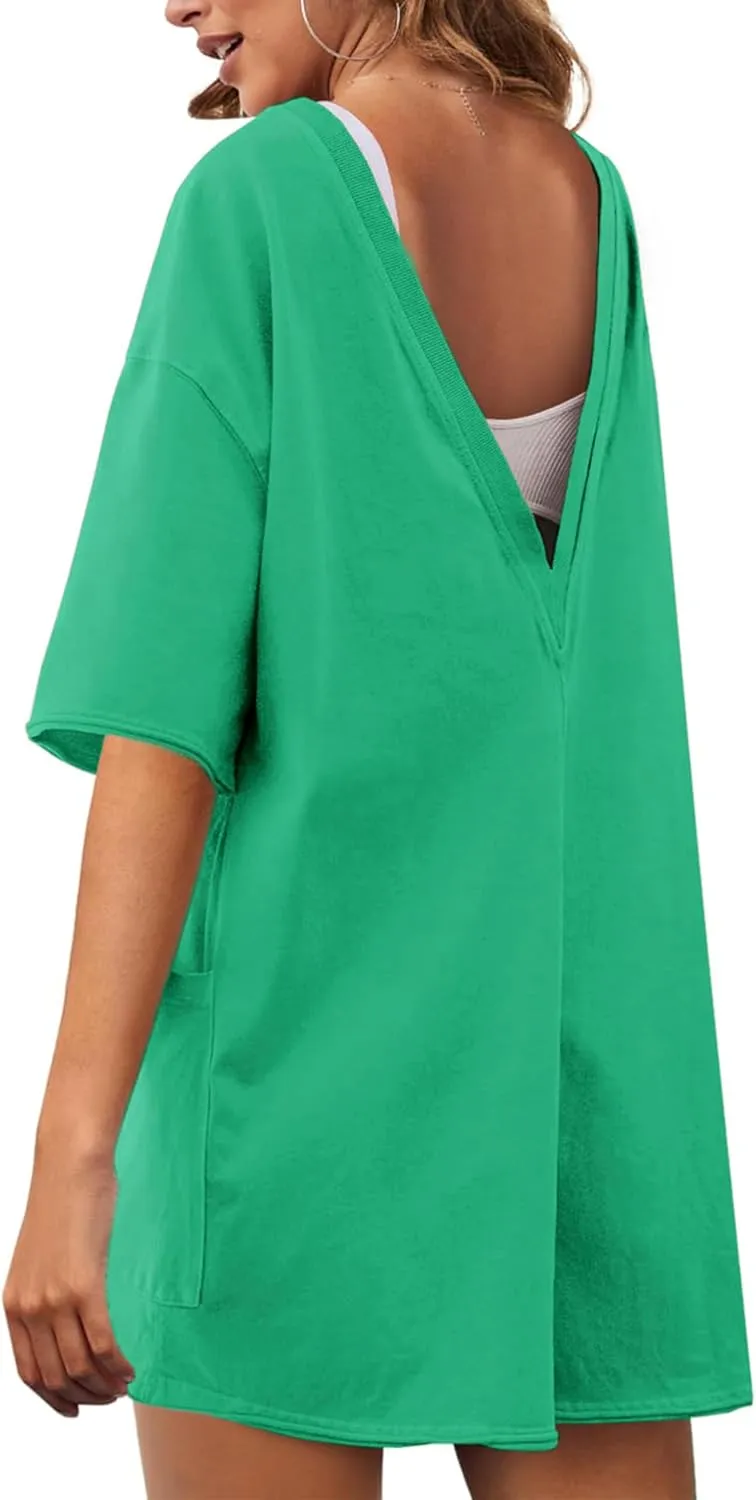 Women's Reversible Hot Shot Tee Rompers Casual Oversized Athletic Workout Jumpsuit Overalls