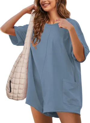 Women's Reversible Hot Shot Tee Rompers Casual Oversized Athletic Workout Jumpsuit Overalls