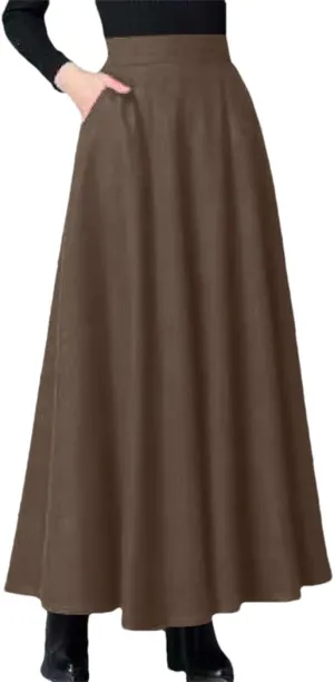 Women's Spring and Autumn Midi Length Skirt High Waist Wide Dance Large Swing with Pockets Skirts
