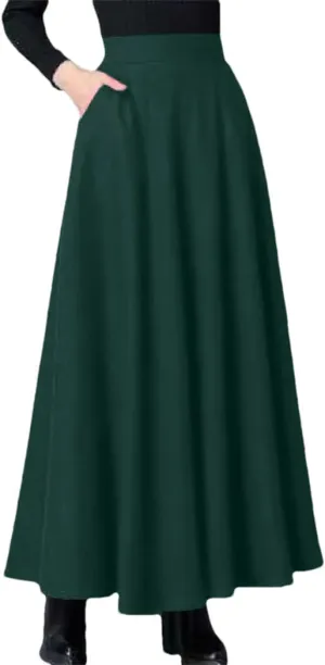 Women's Spring and Autumn Midi Length Skirt High Waist Wide Dance Large Swing with Pockets Skirts