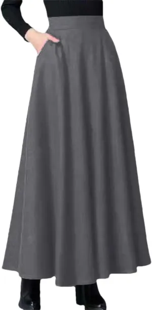 Women's Spring and Autumn Midi Length Skirt High Waist Wide Dance Large Swing with Pockets Skirts