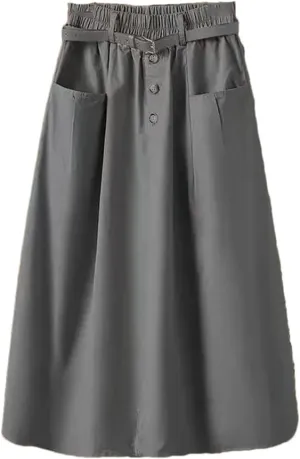 Women's Spring Autumn Skirt Solid Pockets High Waist A-Line Casual Slim Fit Big Swing Skirts