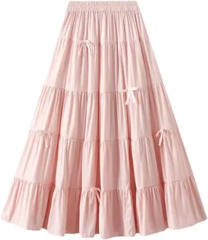 Women's Spring Summer Fashion Elastic High Waist Bow A-Line Long Slim Party Skirts