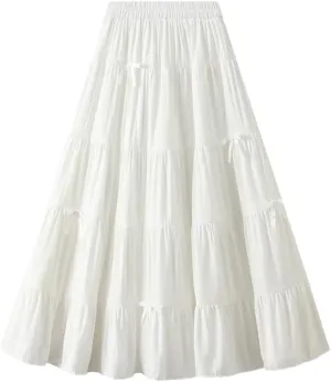 Women's Spring Summer Fashion Elastic High Waist Bow A-Line Long Slim Party Skirts