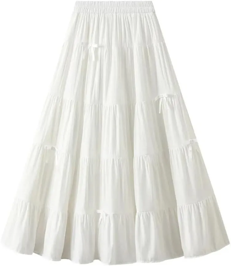 Women's Spring Summer Fashion Elastic High Waist Bow A-Line Long Slim Party Skirts
