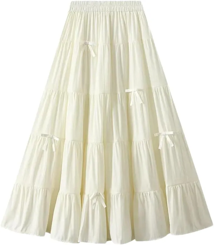 Women's Spring Summer Fashion Elastic High Waist Bow A-Line Long Slim Party Skirts