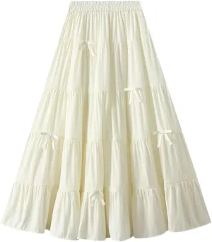 Women's Spring Summer Fashion Elastic High Waist Bow A-Line Long Slim Party Skirts