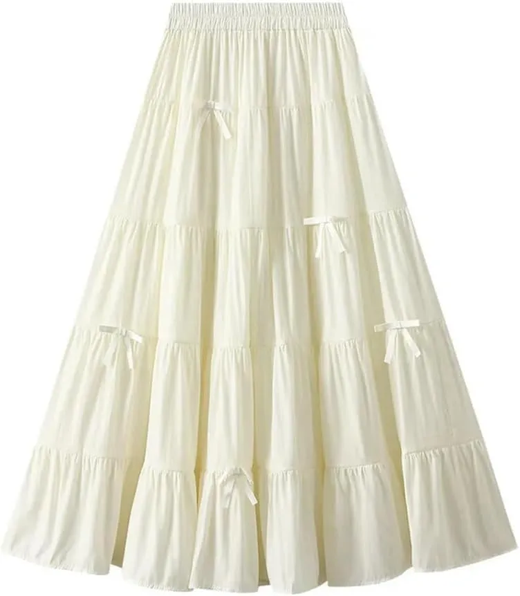Women's Spring Summer Fashion Elastic High Waist Bow A-Line Long Slim Party Skirts