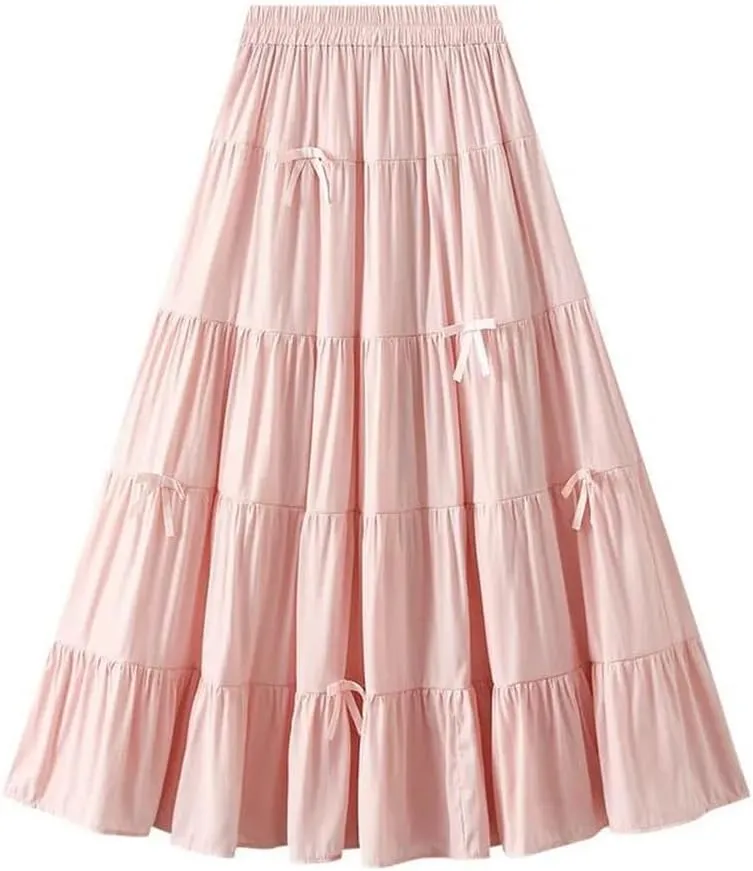 Women's Spring Summer Fashion Elastic High Waist Bow A-Line Long Slim Party Skirts