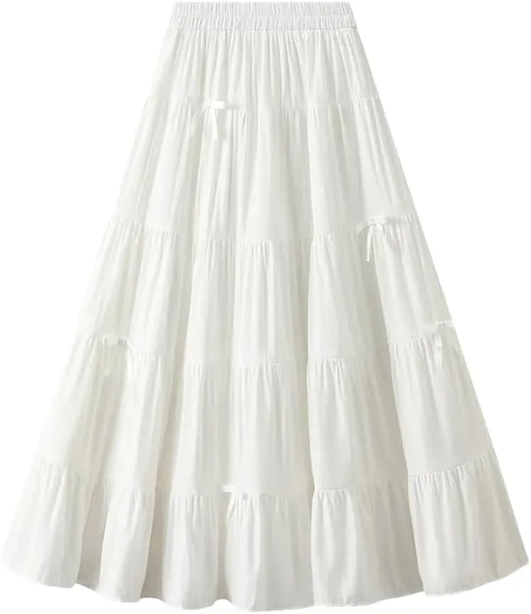 Women's Spring Summer Fashion Elastic High Waist Bow A-Line Long Slim Party Skirts