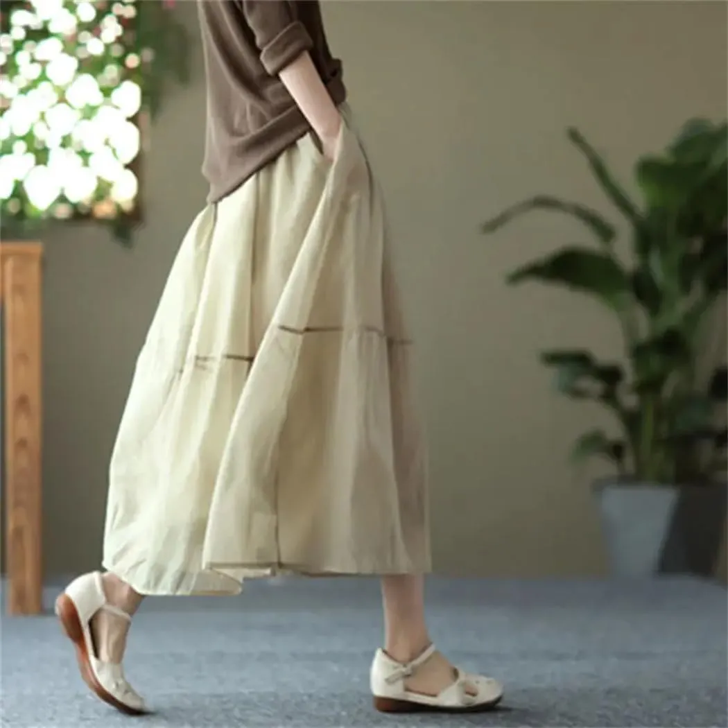 Women's Summer Elegant Solid Color Spliced Gauze Folds Skirts Loose Elastic High Waist Skirt