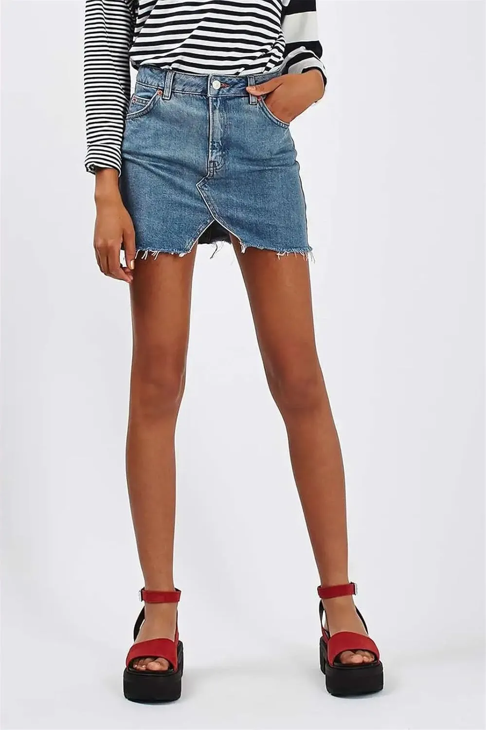 Women's Summer Fashion Sexy Denim Mini Skirt Zipper Fly Solid Slim Short Jeans Skirt