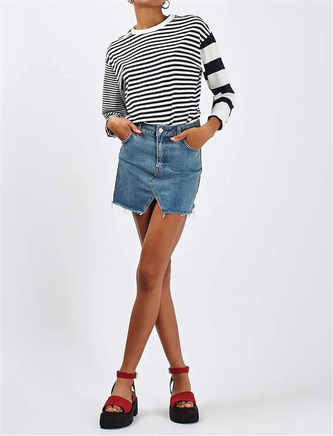 Women's Summer Fashion Sexy Denim Mini Skirt Zipper Fly Solid Slim Short Jeans Skirt