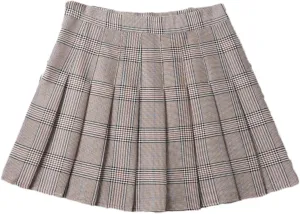 Women's Summer Pleated A-Line Short Mini Skirt  Elegant Plaid Tennis Skirts for Girls Skater Skirt