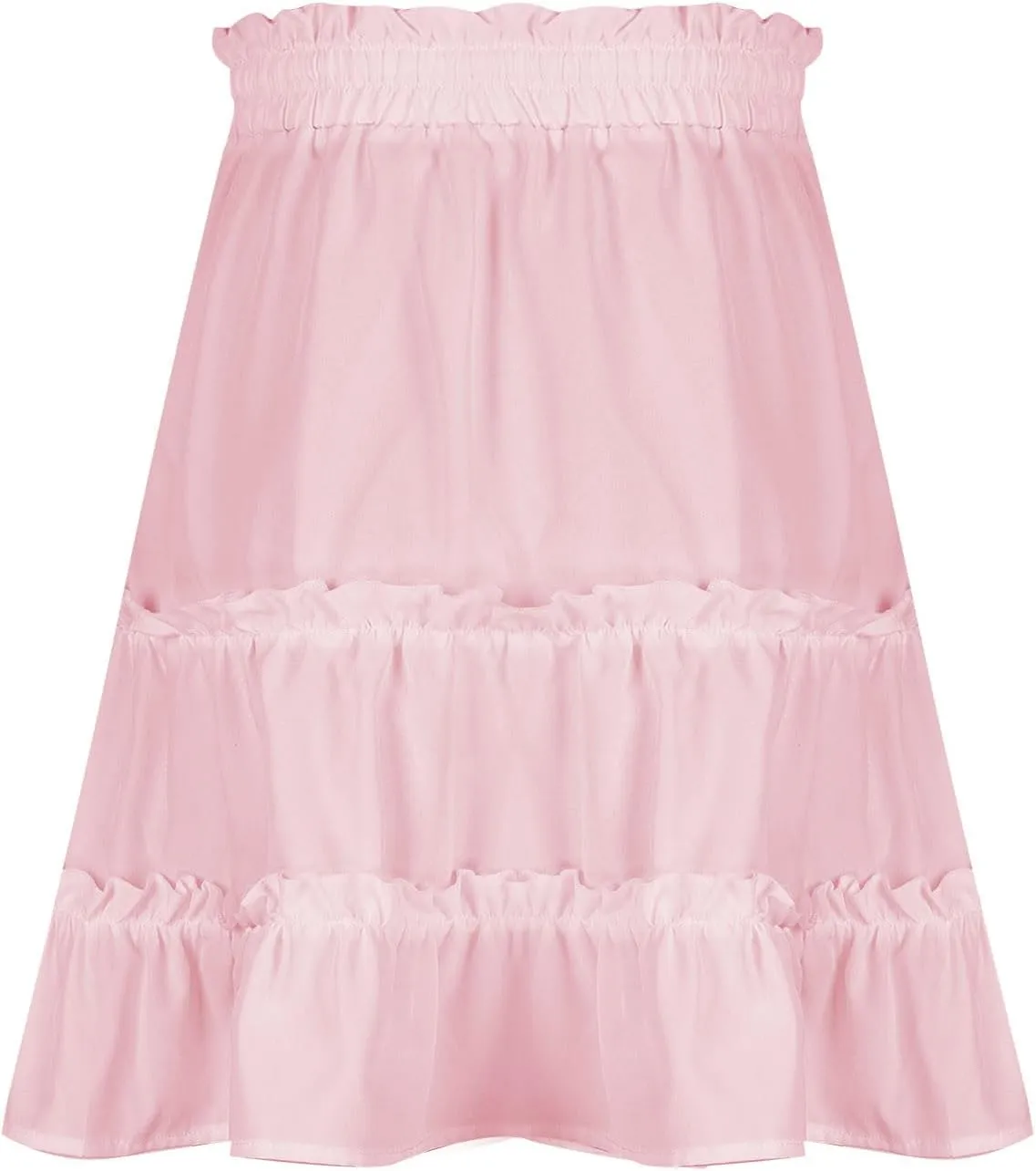 Women's Tiered Mini Skirt Solid Color Drawstring Elastic Waist Pleated Layer Ruffle Hem Flowy A Line Short Skirt