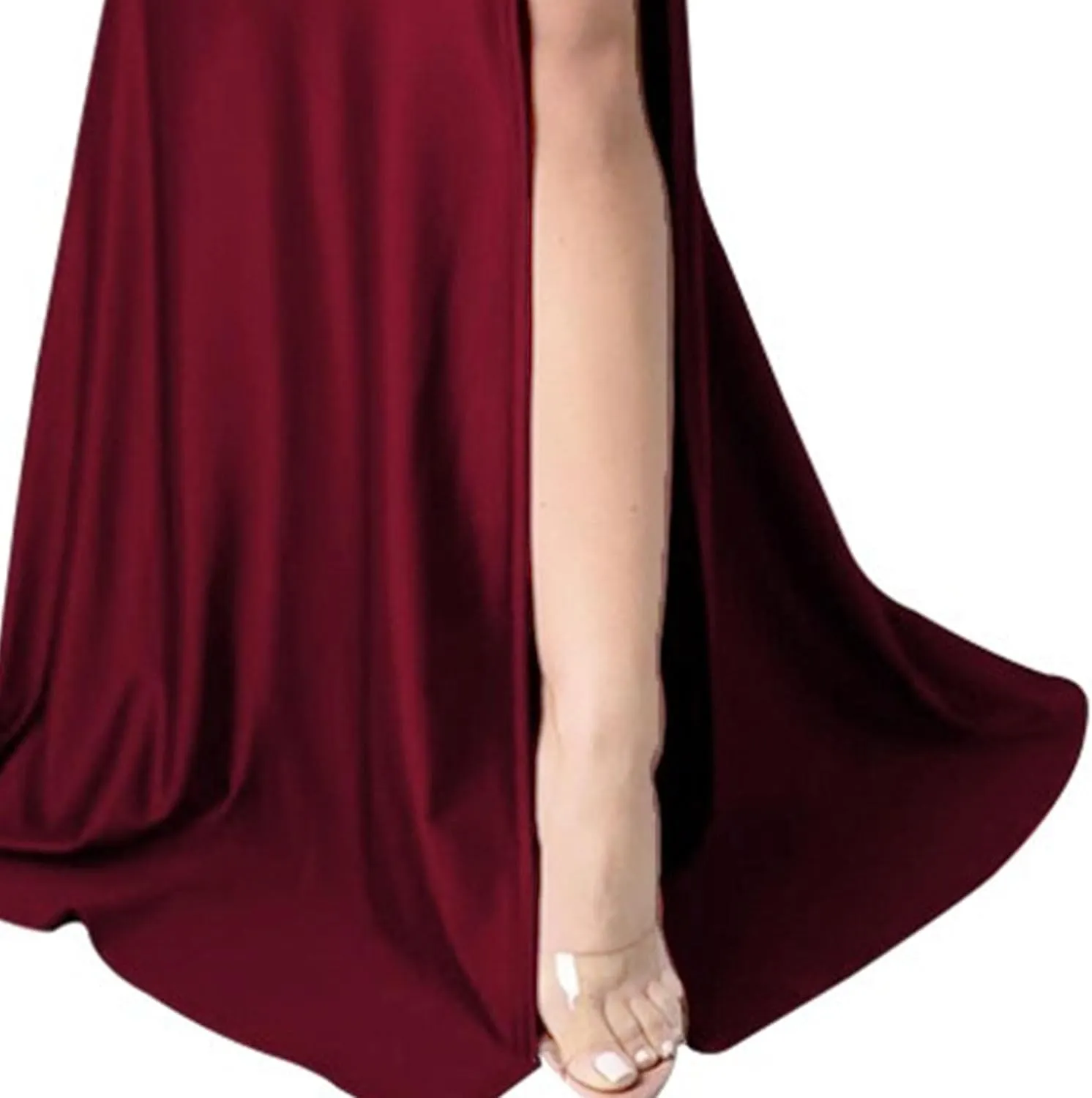 Women's V Neck Off Shoulder Club Party Dress Bodycon Fashion Split Hem Dress Ruched Satin Maxi Dresses
