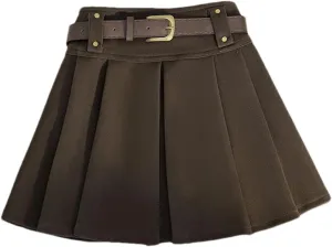 Women's Vintage Mini Skirt  Pleated High Waist with Belt A-Line All-Match Tennis Skirts