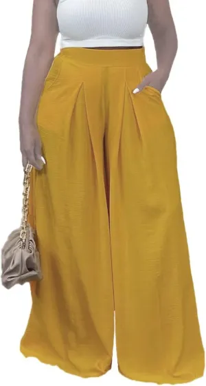 Women's Wide Leg Long Palazzo Pants High Waist Loose Fit Casual Flowy Pants Trousers with Pockets