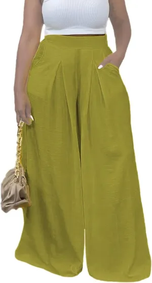Women's Wide Leg Long Palazzo Pants High Waist Loose Fit Casual Flowy Pants Trousers with Pockets