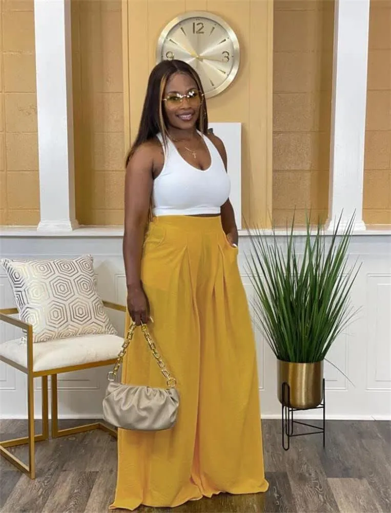 Women's Wide Leg Long Palazzo Pants High Waist Loose Fit Casual Flowy Pants Trousers with Pockets