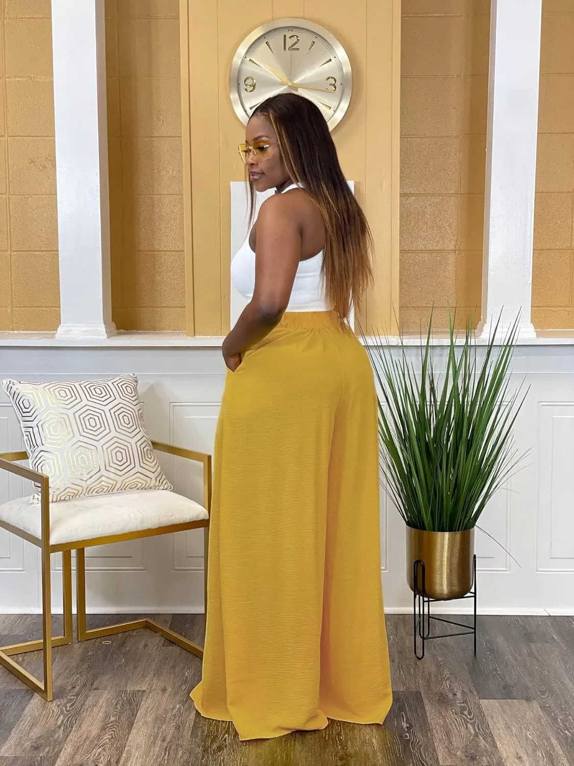 Women's Wide Leg Long Palazzo Pants High Waist Loose Fit Casual Flowy Pants Trousers with Pockets