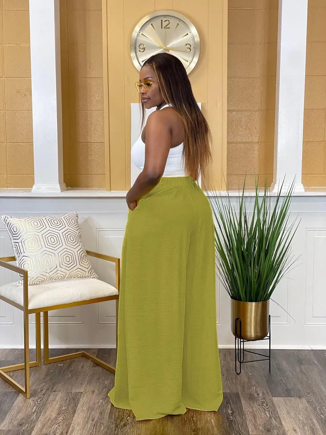 Women's Wide Leg Long Palazzo Pants High Waist Loose Fit Casual Flowy Pants Trousers with Pockets