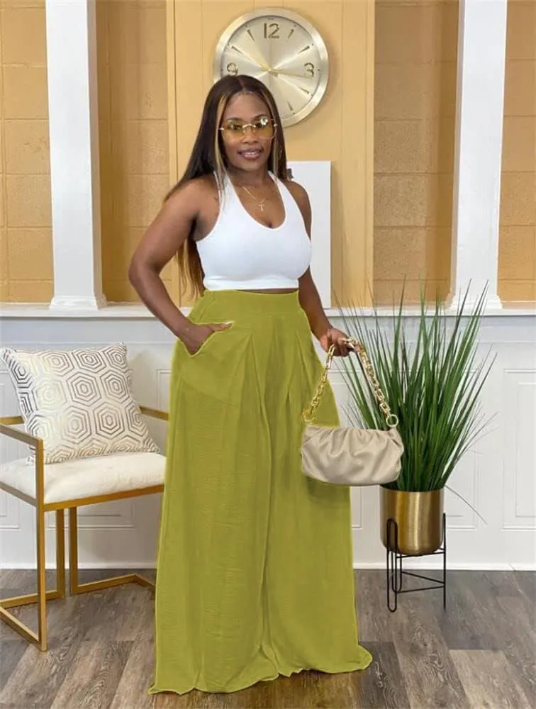 Women's Wide Leg Long Palazzo Pants High Waist Loose Fit Casual Flowy Pants Trousers with Pockets