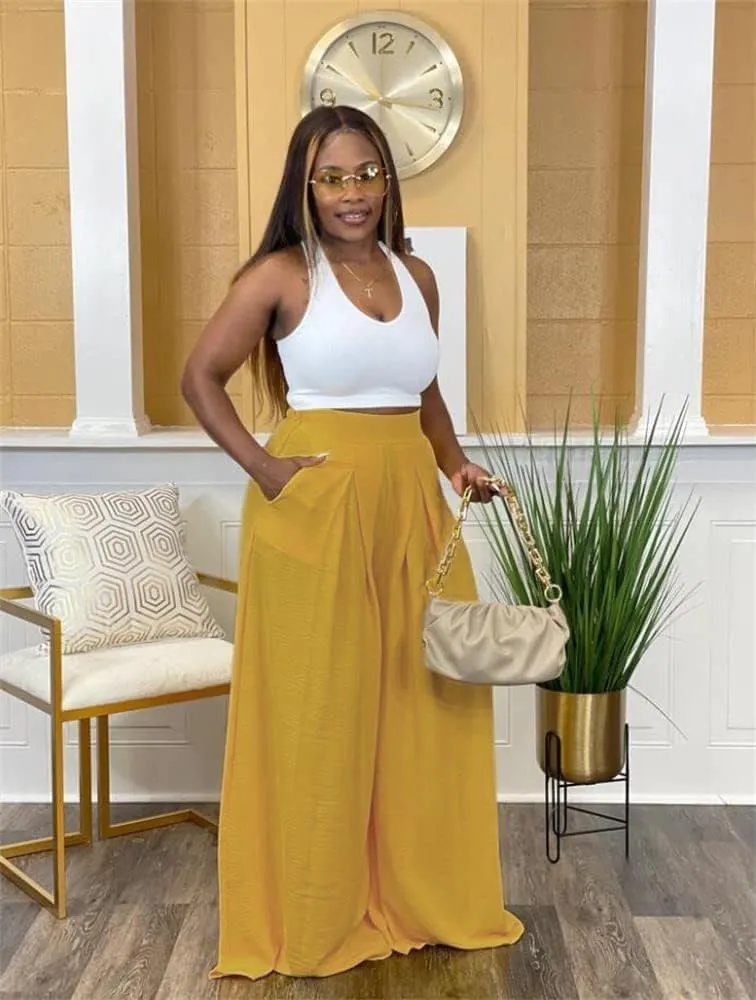 Women's Wide Leg Long Palazzo Pants High Waist Loose Fit Casual Flowy Pants Trousers with Pockets