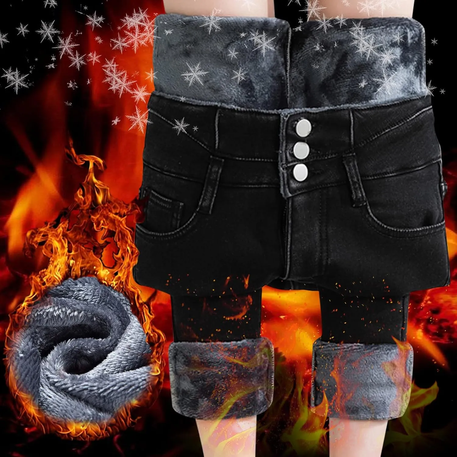 Women's Winter Denim Pants Fleece Lined High Waist Thermal Jean Trousers 2024 Casual Stretch Skinny Denim Jeggings Plus Size