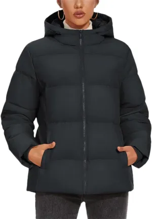 Women's Winter Down Jackets Hooded Lightweight Thermal Puffer Coats Padded Quilted Windproof Outwear