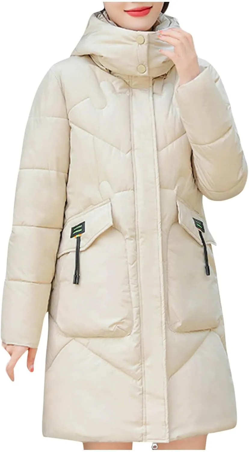 Women's Winter Long Puffer Coats Hooded Zip Up Casual Thickened Down Jackets 2024 Trendy Warm Clothes Outerwear