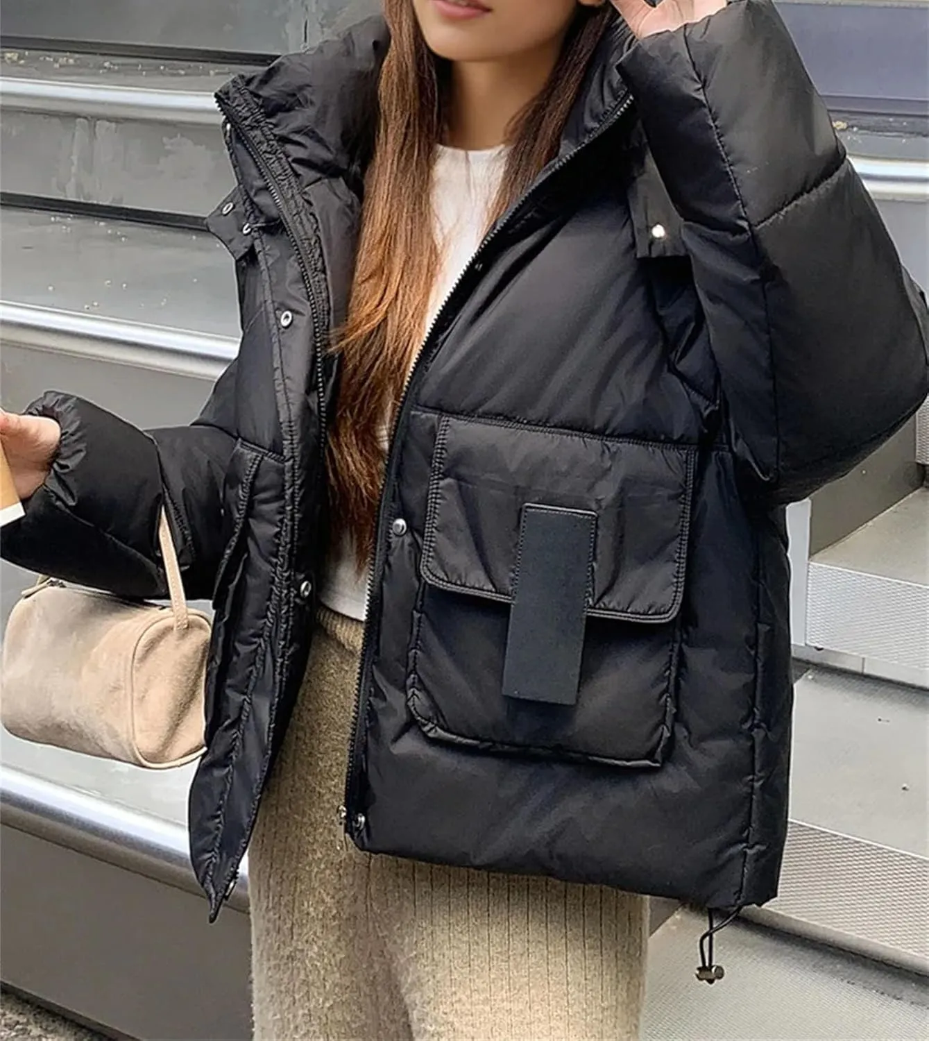 Women's Winter Thicken Cotton Down Coat Hooded Loose Fashion Warm Puffer Jacket