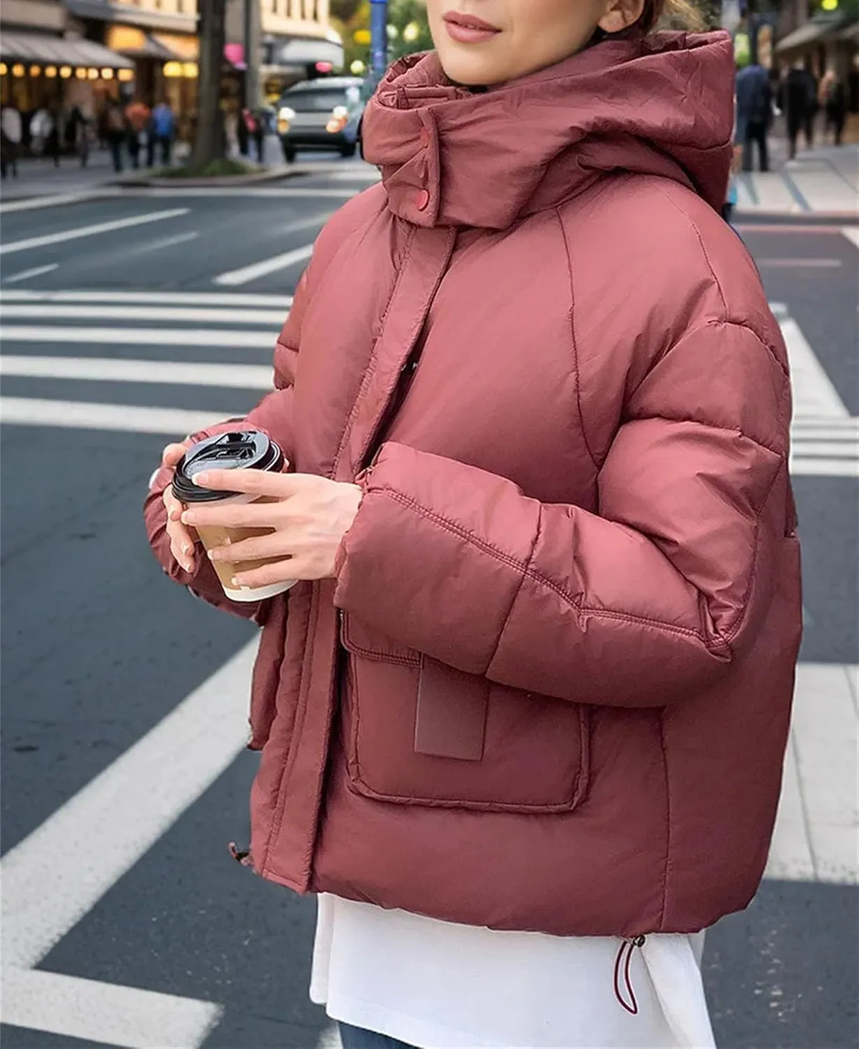 Women's Winter Thicken Cotton Down Coat Hooded Loose Fashion Warm Puffer Jacket